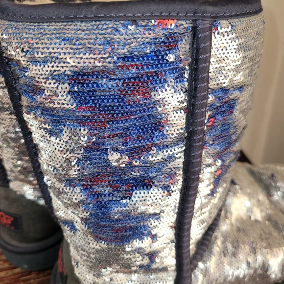 Limited edition Ugg blue orange sequin sheeling leather boots sz 7 - Picture 6 of 12
